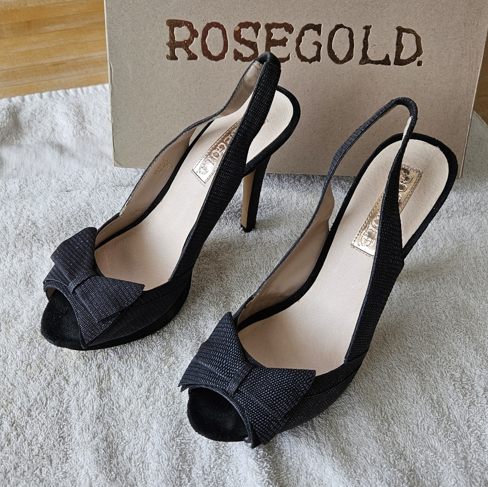 ROSEGOLD Beattie Black Slingback Heels with Bow size 7
